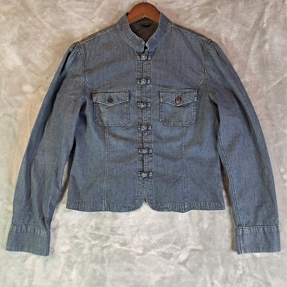 Ralph Lauren Jeans Co. Denim Mandarin Collar Jacket Frog Knot Button Military  L